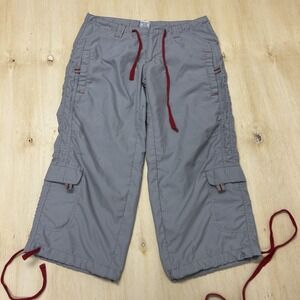 Y2K Tilt Capri Pants Womens 3 Gray Microfiber Relaxed Cargo Drawstring Waist